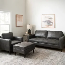Benches & Ottomans-Kirkland's Home Steele Wyatt Faux Leather Ottoman Gray