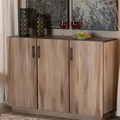 Cabinets & Sideboards-Kirkland's Home Stella Contemporary Oak 3-Door Sideboard