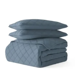 Quilts-Kirkland's Home Stitched Diamond 3-Pc. King Quilt Set Blue