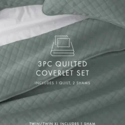 Quilts-Kirkland's Home Stitched Diamond 3-Pc. King Quilt Set Green