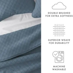 Quilts-Kirkland's Home Stitched Diamond 3-Pc. Queen Quilt Set Blue