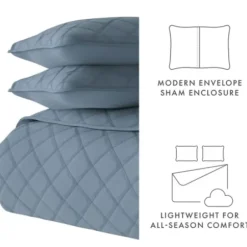 Quilts-Kirkland's Home Stitched Diamond 3-Pc. Queen Quilt Set Blue