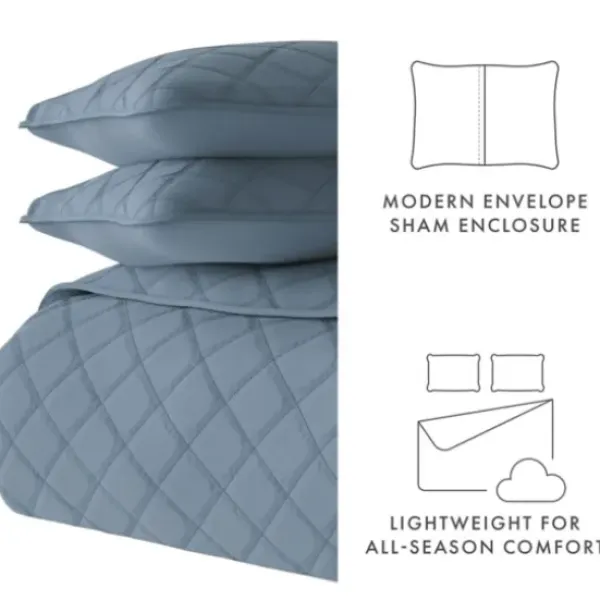 Quilts-Kirkland's Home Stitched Diamond 3-Pc. Queen Quilt Set Blue