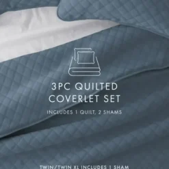 Quilts-Kirkland's Home Stitched Diamond 3-Pc. Queen Quilt Set Blue