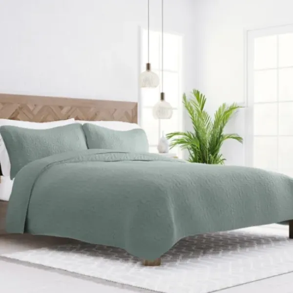 Quilts-Kirkland's Home Stitched Floral 3-Pc. Queen Quilt Set Green