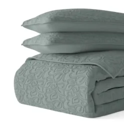 Quilts-Kirkland's Home Stitched Floral 3-Pc. Queen Quilt Set Green