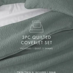 Quilts-Kirkland's Home Stitched Floral 3-Pc. Queen Quilt Set Green