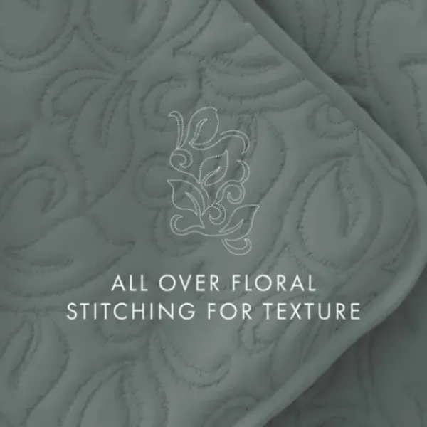 Quilts-Kirkland's Home Stitched Floral 3-Pc. Queen Quilt Set Green