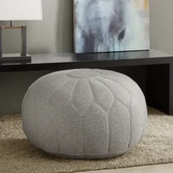 Benches & Ottomans-Kirkland's Home Stitched Round Ottoman Gray