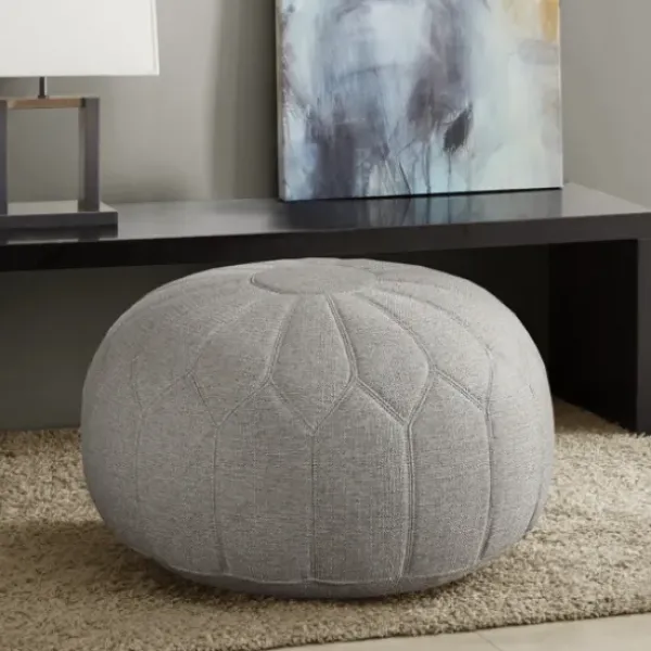 Benches & Ottomans-Kirkland's Home Stitched Round Ottoman Gray