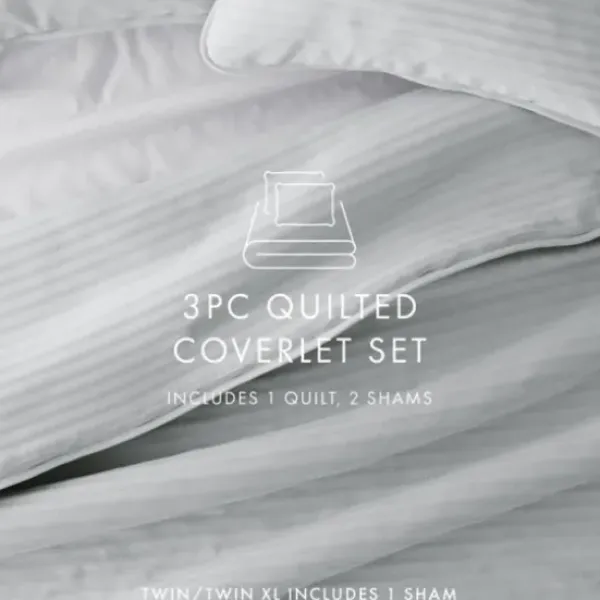 Quilts-Kirkland's Home Stitched Stripes 3-Pc. King Quilt Set Gray