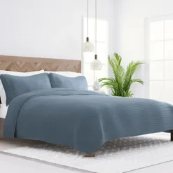 Quilts-Kirkland's Home Stitched Stripes 3-Pc. King Quilt Set Blue