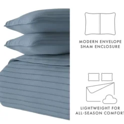 Quilts-Kirkland's Home Stitched Stripes 3-Pc. King Quilt Set Blue