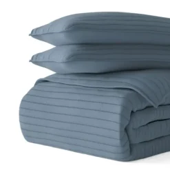 Quilts-Kirkland's Home Stitched Stripes 3-Pc. Queen Quilt Set Blue