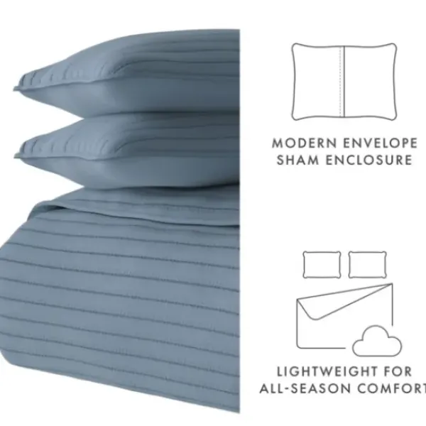 Quilts-Kirkland's Home Stitched Stripes 3-Pc. Queen Quilt Set Blue