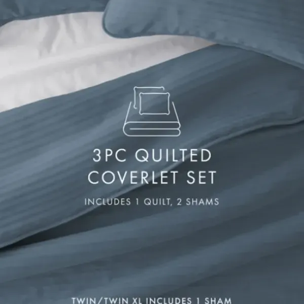 Quilts-Kirkland's Home Stitched Stripes 3-Pc. Queen Quilt Set Blue
