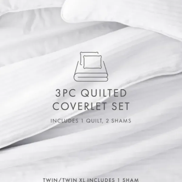 Quilts-Kirkland's Home Stitched Stripes 3-Pc. Queen Quilt Set White