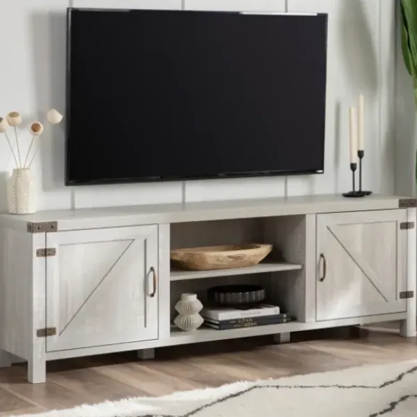 Tv Stands & Media Consoles-Kirkland's Home Stone Barn Door Tv Stand Gray