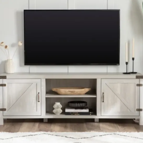 Tv Stands & Media Consoles-Kirkland's Home Stone Barn Door Tv Stand Gray