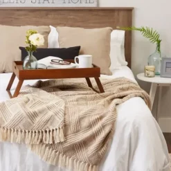 Blankets & Throws-Kirkland's Home Stone Basket Weave Throw Tan