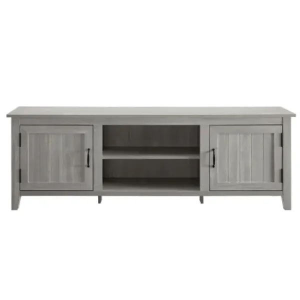 Tv Stands & Media Consoles-Kirkland's Home Stone Grooved Door Modern Farmhouse Tv Stand Gray