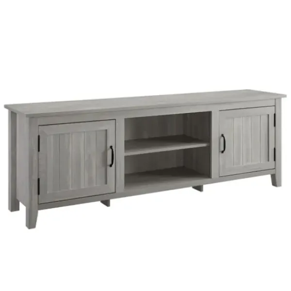 Tv Stands & Media Consoles-Kirkland's Home Stone Grooved Door Modern Farmhouse Tv Stand Gray