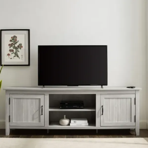 Tv Stands & Media Consoles-Kirkland's Home Stone Grooved Door Modern Farmhouse Tv Stand Gray