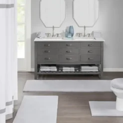 Bathroom Rugs-Kirkland's Home Stone Plush Reversible Cotton Bath Mat, 45 In. Gray
