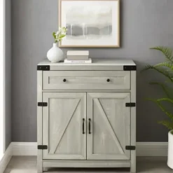Cabinets & Sideboards-Kirkland's Home Stone Rustic Barndoor Cabinet Gray