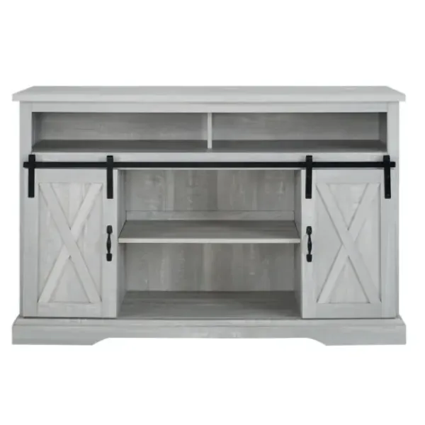 Tv Stands & Media Consoles-Kirkland's Home Stone Sliding Barn Door Highboy Tv Stand Gray