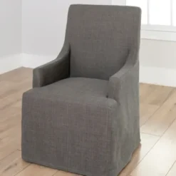 Dining Chairs-Kirkland's Home Stone Slipcover Captain Dining Chair Gray