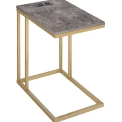Accent & End Tables-Kirkland's Home Stone Top Gold C-Frame Accent Table Gray