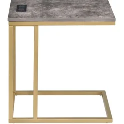 Accent & End Tables-Kirkland's Home Stone Top Gold C-Frame Accent Table Gray