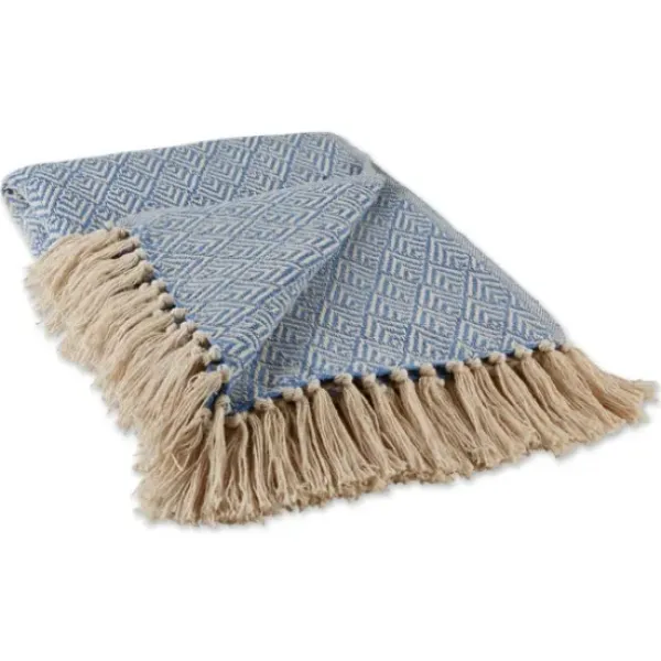Blankets & Throws-Kirkland's Home Stone Wash Diamond Fringe Throw Blue