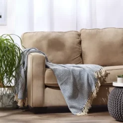 Blankets & Throws-Kirkland's Home Stone Wash Diamond Fringe Throw Blue