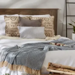 Blankets & Throws-Kirkland's Home Stone Wash Diamond Fringe Throw Blue