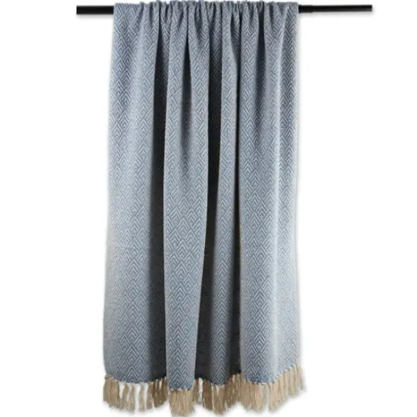 Blankets & Throws-Kirkland's Home Stone Wash Diamond Fringe Throw Blue