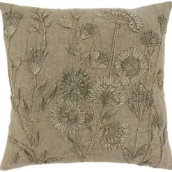 Pillows-Kirkland's Home Stone Wash Embroidered Blossom Throw Pillow Tan