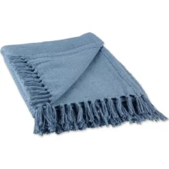 Blankets & Throws-Kirkland's Home Stonewash Ribbed Fringe Throw Blue