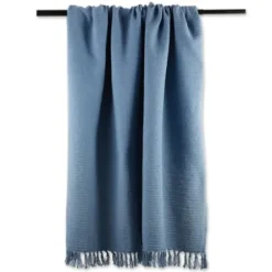 Blankets & Throws-Kirkland's Home Stonewash Ribbed Fringe Throw Blue