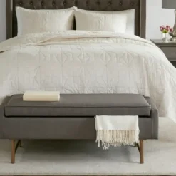 Benches & Ottomans-Kirkland's Home Storage Bench With Brown Metal Legs Gray