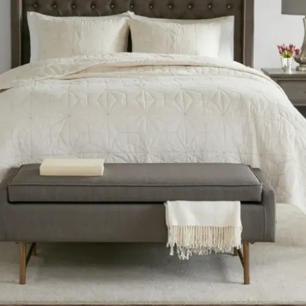 Benches & Ottomans-Kirkland's Home Storage Bench With Brown Metal Legs Gray
