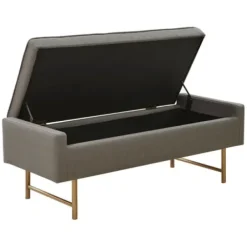 Benches & Ottomans-Kirkland's Home Storage Bench With Brown Metal Legs Gray