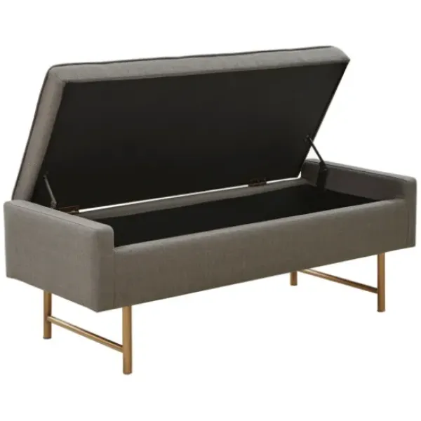 Benches & Ottomans-Kirkland's Home Storage Bench With Brown Metal Legs Gray