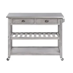 Kitchen Islands & Bar Carts-Kirkland's Home Storm Sonoma Stainless Steel Top Kitchen Cart Gray