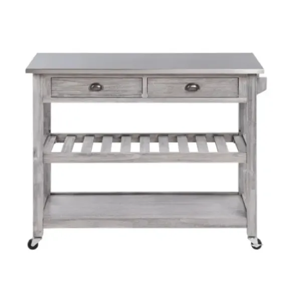 Kitchen Islands & Bar Carts-Kirkland's Home Storm Sonoma Stainless Steel Top Kitchen Cart Gray