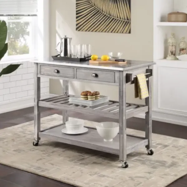 Kitchen Islands & Bar Carts-Kirkland's Home Storm Sonoma Stainless Steel Top Kitchen Cart Gray