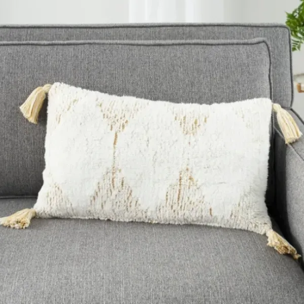 Pillows-Kirkland's Home Stripe Diamond Tassels Cotton Lumbar Pillow Yellow