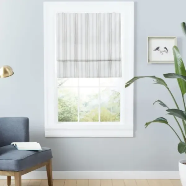 Curtains & Drapes-Kirkland's Home Stripe Ricci Blackout Curtain Shade, 34 In. Tan