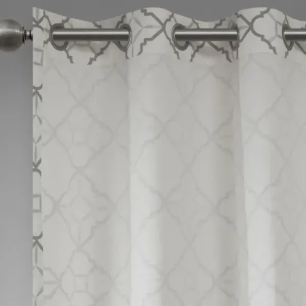 Curtains & Drapes-Kirkland's Home Stripe Sheer Curtain Panel Set, 96 In. Ivory